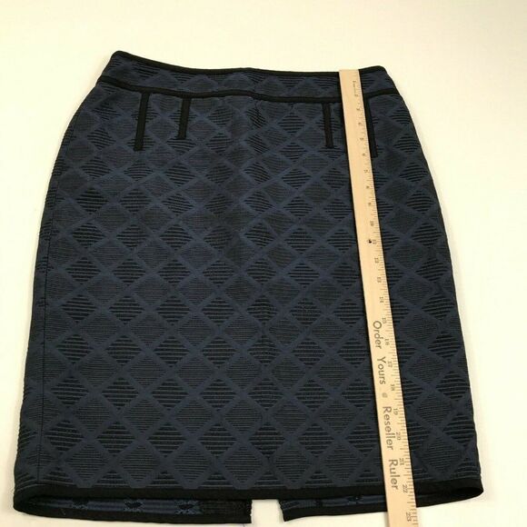 Ann Taylor Womens Jacquard Pencil Skirt Blue Black Print Back Zip Lined Size 8 - Picture 4 of 12